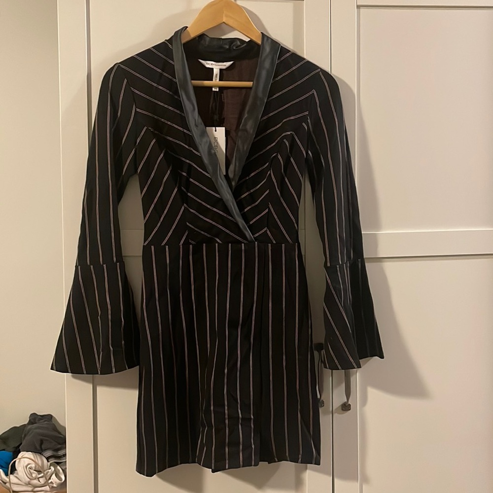 Brand new BCBG Generator Dress. Leather shawl collar!